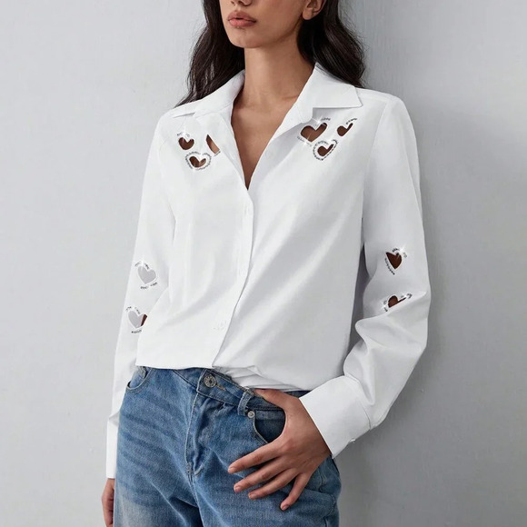 White Casual Women's Shirt With Embroidery - Picture 6 of 7